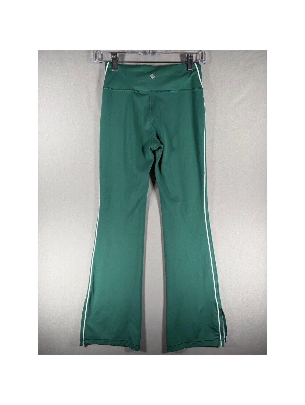 Athleta Girl High Rise Chit Chat Split Flare Leggings Green White Piping XL 14